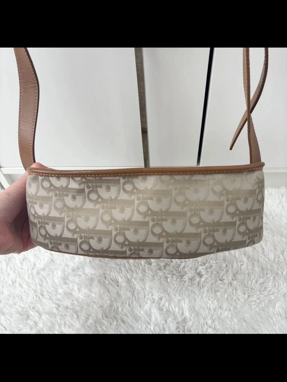 Dior Beige Monogram Crossbody with Brown Trim